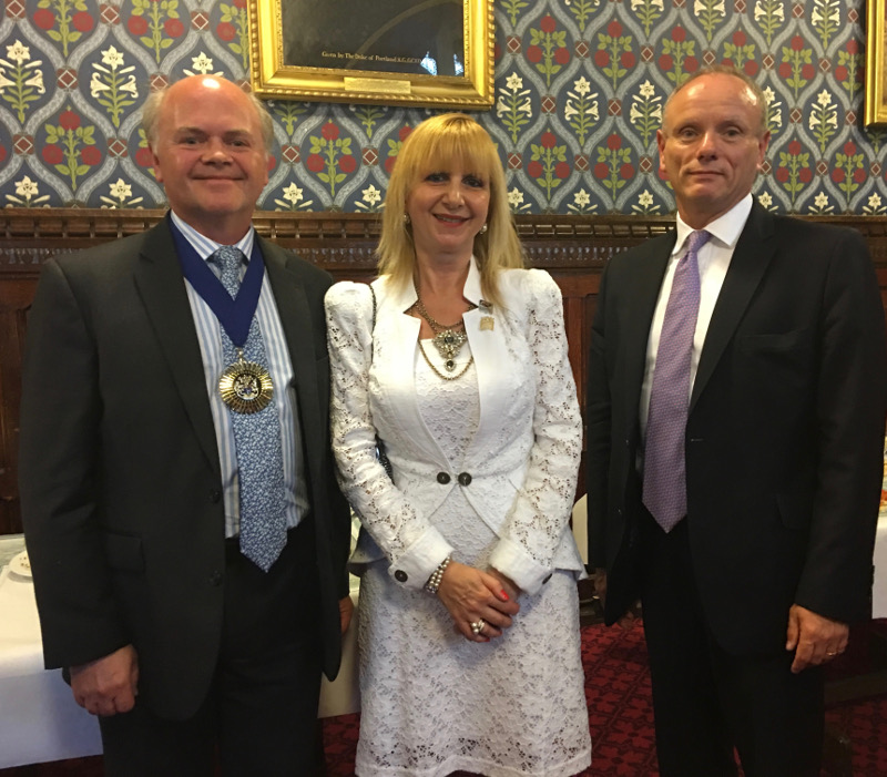 Mayor of Barnet Cllr David Longstaff, Cllr Lisa Rutter and Mike Freer MP in the Jubilee Room