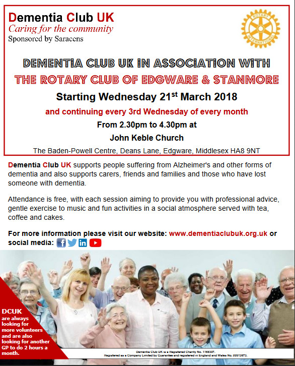 New Dementia Club in Edgware starting Wednesday 21st March